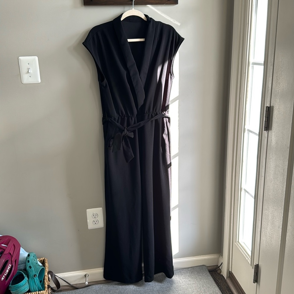 Happy Sailed Black V-Neck Jumpsuit, Wide Leg, Cal Sleeve, Size L